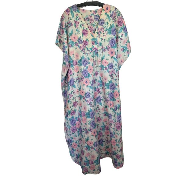 Vintage Womens Floral Print Caftan With V-Neckline One Size Fits Most Athleisure - Picture 1 of 7